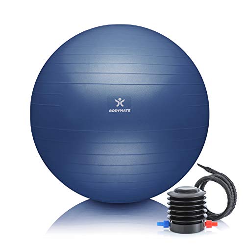 BODYMATE Gymnastikball Sitzball Trainingsball mit GRATIS E-Book inkl. Luft-Pumpe, Ball für Fitness, Yoga, Gymnastik, Core Training, für starken Rücken als Büro-Stuhl Navy-Peony 75cm von BODYMATE