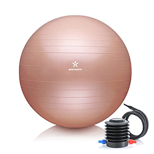 BODYMATE Gymnastikball Sitzball Trainingsball mit GRATIS E-Book inkl. Luft-Pumpe, Ball für Fitness, Yoga, Gymnastik, Core Training, für starken Rücken als Büro-Stuhl New Rose Gold 85cm von BODYMATE