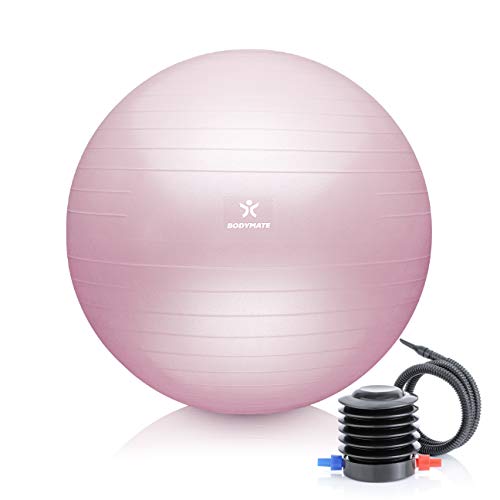 BODYMATE Gymnastikball Sitzball Trainingsball mit GRATIS E-Book inkl. Luft-Pumpe, Ball für Fitness, Yoga, Gymnastik, Core Training, für starken Rücken als Büro-Stuhl Princess-PINK 85cm von BODYMATE