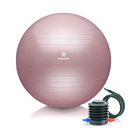 BODYMATE Gymnastikball Sitzball Trainingsball mit GRATIS E-Book inkl. Luft-Pumpe, Ball für Fitness, Yoga, Gymnastik, Core Training, für starken Rücken als Büro-Stuhl Rose 55cm von BODYMATE