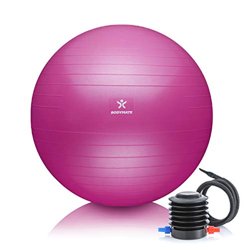 BODYMATE Gymnastikball Sitzball Trainingsball mit GRATIS E-Book inkl. Luft-Pumpe, Ball für Fitness, Yoga, Gymnastik, Core Training, für starken Rücken als Büro-Stuhl Magenta 85cm von BODYMATE