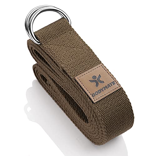 BODYMATE Yogagurt mit Verschluss aus Metall, Yoga-Band für Anfänger und Fortgeschrittene, Yoga-Schlaufe aus 100% Baumwolle, Yoga-Strap 250cm lang und 3,8 cm breit, Chocolate von BODYMATE