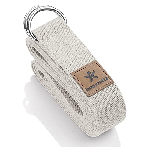 BODYMATE Yogagurt mit Verschluss aus Metall, Yoga-Band für Anfänger und Fortgeschrittene, Yoga-Schlaufe aus 100% Baumwolle, Yoga-Strap 250cm lang und 3,8 cm breit, Nature von BODYMATE