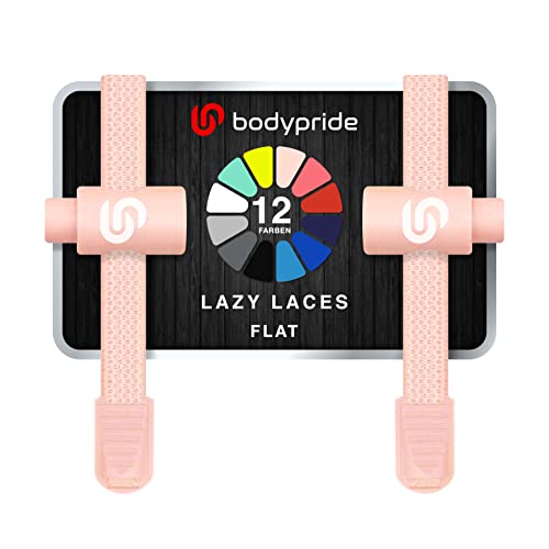 BODYPRIDE Premium Lazy Laces Flat [ 12 Farben ] Elastische Schnellverschluss - Schnürsenkel ohne Binden | Schnellschnürsystem für Sneaker, Air Jordan, Chucks, Vans, Kinderschuhe | 120 cm (Hellrosa) von BODYPRIDE