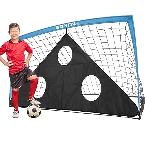 BOHEN Tragbares Fußballtor für Kinder – 1,8 x 1,2 m, faltbares Fußballnetz für Hinterhof, drinnen und draußen, mit Tragetasche für einfache Lagerung und Transport (1,8 x 1,2 m, Graublau) von BOHEN