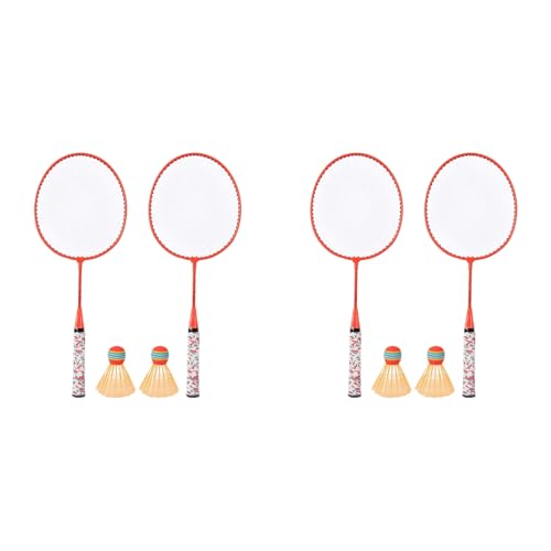 BOLAXHCA 2X Badminton SchläGer für Kinder,FederbäLle SchläGer Sports Set mit 2 BäLlen für Kinder Spieler Drinnen Draussen Sport Orange von BOLAXHCA