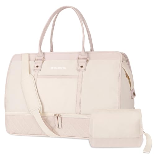 Weekender Taschen für Damen mit Schuhfach und Nasstasche, Handgepäcktasche mit Kulturbeutel, Reisetasche, Beige, Modische und praktische Wochenendtasche, die für viele Outdoor-Aktivitäten geeignet von BOLOSTA