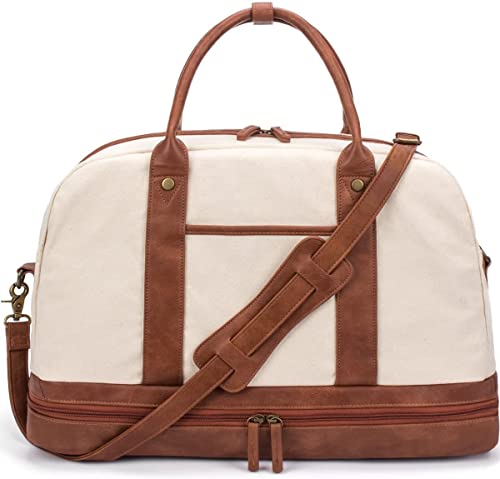 Wochenend-Taschen für Damen, Canvas, Übernachtungstasche, große Reisetaschen für Frauen, auf der Schulter, Reisetasche mit Schuhfach, perfekt für Frauen, beige, Reisetasche Wochenend-Taschen für Damen, Canvas, Übernachtungstasche, große Reisetaschen für Frauen, auf der Schulter, Reisetasche mit Schuhfach, perfekt für Frauen, beige, Reisetasche von BOLOSTA