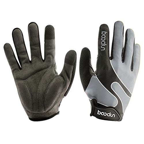 BOODUN Fahrradhandschuhe Stoßdämpfende Mountainbike-Handschuhe für Damen und Herren mit Touchscreen-Funktion - Silber - L von BOODUN