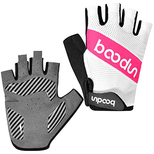 BOODUN Radfahren Handschuhe für Männer Frauen Halb Finger Fluorescent Atmungsaktive Anti-Rutsch Handschuhe mit Palm-Luftkissen - Rosa - M von BOODUN
