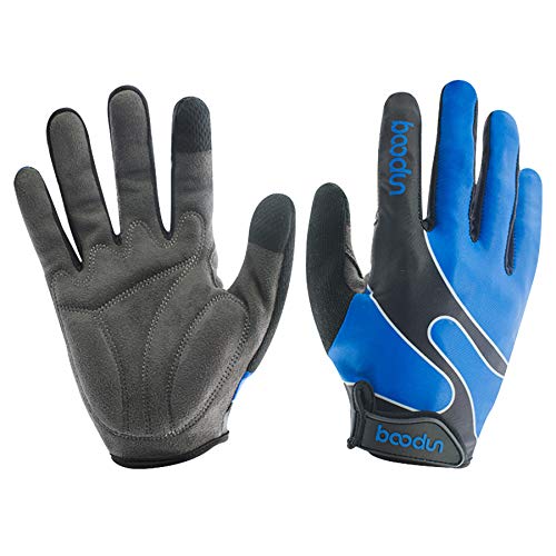 Fahrradhandschuhe Stoßdämpfende Mountainbike-Handschuhe für Damen und Herren mit Touchscreen-Funktion - Blau - M von BOODUN