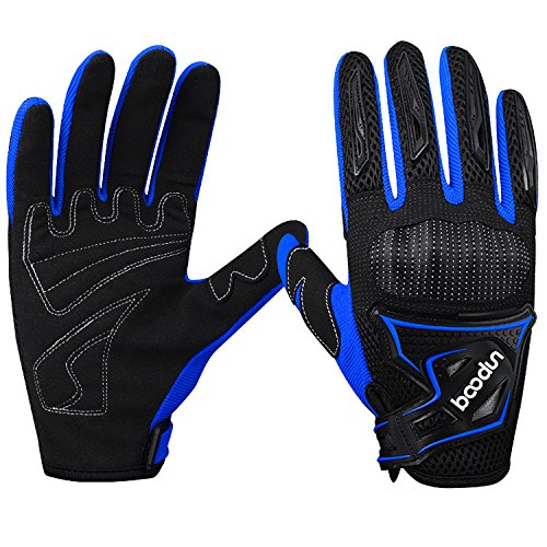 Motorrad Handschuhe für Männer/Frauen Full Finger Radfahren Handschuhe Atmungsaktiv Motorad Handschuh - Blau - L von BOODUN