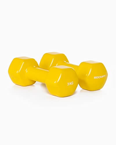 BOOMFIT Unisex-Erwachsene Mancuernas de Vinilo 3Kg (Pareja) Vinyl-Hanteln 3 kg (Paar), Yellow, One Size von BOOMFIT