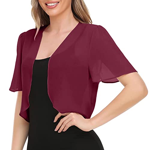 BOOMJIU Damen Bolero Chiffon Jacke Transparente Schicke Boleros Festlicher Bolerojacke Kurzarm Sommer Blazer Jäckchen Spitze Bolero für Abendkleider Hochzeit von BOOMJIU