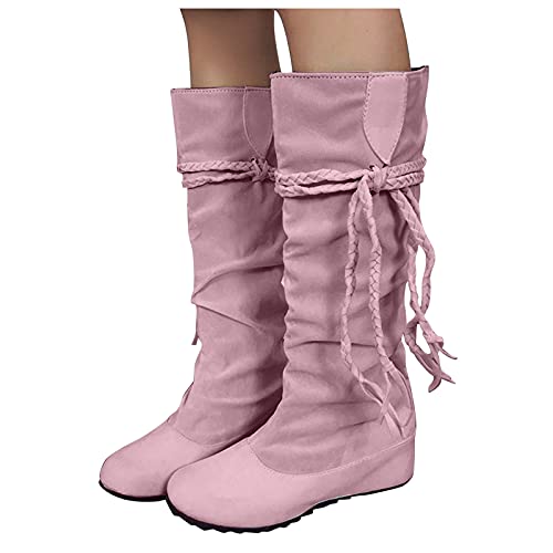 Hohe Stiefel für Damen Stiefeletten Ankle Boots Fransen Langschaft Winterschuhe Retro-Stil Quaste Reiterstiefel Schuhe Kniehohe Schuhe Runde Zehen Halblange Stiefel Winter und von BOOMJIU