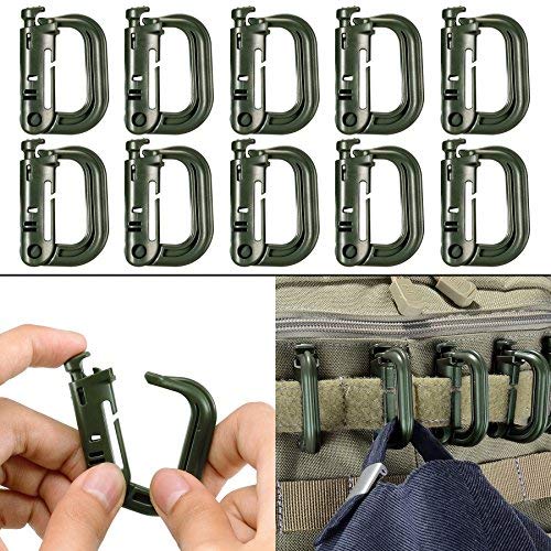 BOOSTEADY 10 Stück vielseitig verwendbar D-Ring Karabiner Grimloc Locking für Molle Gurtband mit Rucksäcke, Grün von BOOSTEADY