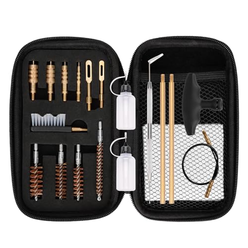 BOOSTEADY Pistole Reinigungsset Gun Cleaning Kit Handgun Reinigungsset für .22.357.38,9mm.45 Kaliber zur Waffenpflege und Waffenreinigung mit Bronzebohrpinsel Messing Jag Adapter von BOOSTEADY