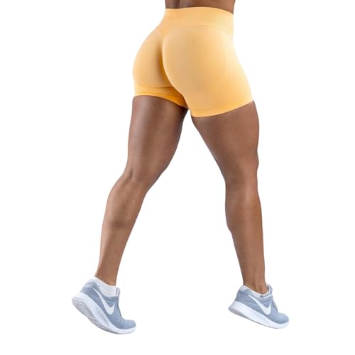 BOOUJKD Yoga Shorts Fitnessstudio -Shorts Frau High Support Fitness Sport Biker Short Workout Scrunch Butt Yoga Nahtlose Shorts-Gelb-S von BOOUJKD
