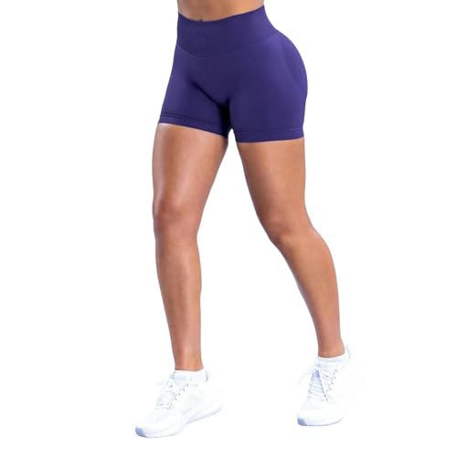 BOOUJKD Yoga Shorts Fitnessstudio -Shorts Frau High Support Fitness Sport Biker Short Workout Scrunch Butt Yoga Nahtlose Shorts-Indigo-XL von BOOUJKD