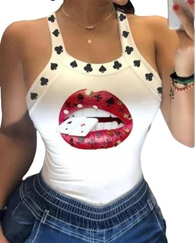 Damen Tank Top Sommer Damen Harajuku Shirts Slim Fit Polyester Ärmellose Top Tshirts Tank Tops Frauen U-Ausschnitt-D6H284Bs-Xxxl von BOOUJKD