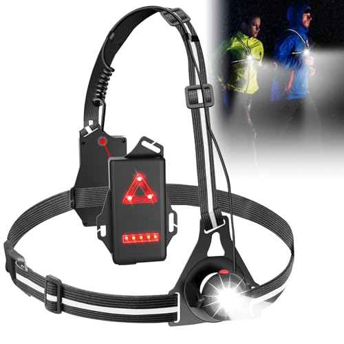 BORDEAG Lauflicht,Lauflampe Joggen Mit Datenkabel,LED Brustlampe Laufen,Wasserdicht Lauflampe,Laufen Licht,Wiederaufladbare USB LED Lauflampe for Joggen,Campen,Wandern,Spazieren,90° Verstellbar von BORDEAG