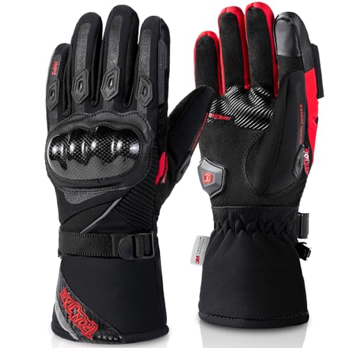 BORLENI Winter Motorradhandschuhe Herren, Motorrad Handschuhe Herr Warm Winterhandschuhe Wasserdicht Winddichte mit Touchscreen Knöchelschutz Rot M von BORLENI