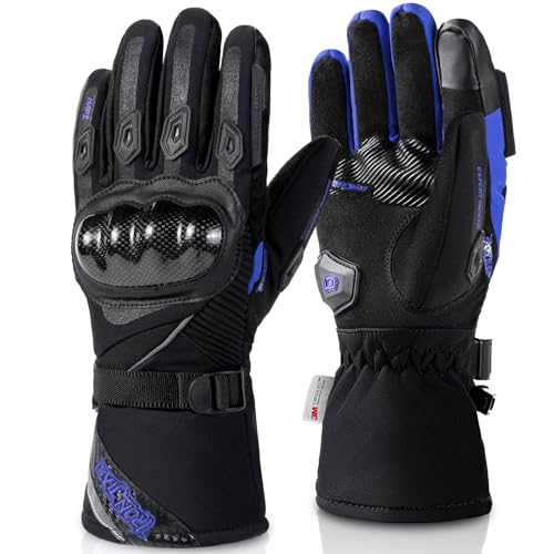 BORLENI Winter Motorradhandschuhe Herren, Motorrad Handschuhe Herr Warm Winterhandschuhe Wasserdicht Winddichte mit Touchscreen Knöchelschut Blau M von BORLENI