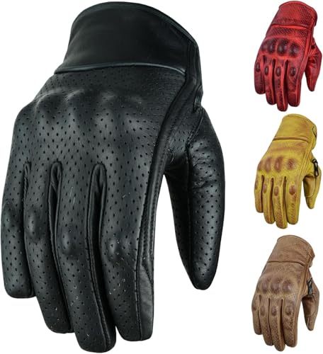 BOSMOTO Motorradhandschuhe Braun, Leder Motorradhandschuhe - Chopper Vintage Handschuhe (M) von BOSMOTO