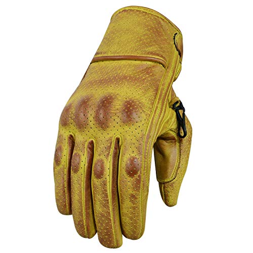Motorradhandschuhe , Leder Motorradhandschuhen, Chopper Vintage Leder Handschuhe (2XL, Wachs Gelb) von BOSMOTO