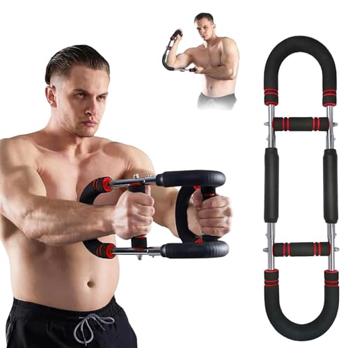 BOSSETY Armtrainer, U- Shaker Twister Armtrainer, Verstellbarer Brust-Expander,Tragbarer Muskelkraftverstärker mit Drehstab, unterarm trainingsgerät,dreistufige Geschwindigkeitseinstellung (Rot) von BOSSETY