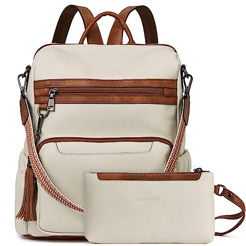 BOSTANTEN 2 Pieces Leder Rucksack Damen Freizeitrucksack Reise Handtasche Rucksackhandtasche Tagesrucksack mit Handgelenktasche Beige BOSTANTEN 2 Pieces Leder Rucksack Damen Freizeitrucksack Reise Handtasche Rucksackhandtasche Tagesrucksack mit Handgelenktasche Beige von BOSTANTEN