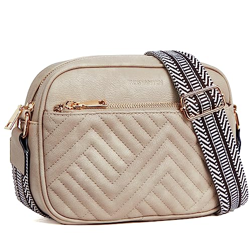 BOSTANTEN Damen Handy Umhängetasche, Crossbody Bag mit verstellbarem Breiter Gurt, PU Leder Gesteppte Umhängetasche für Damen von BOSTANTEN