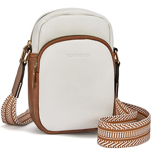 BOSTANTEN Handy Umhängetasche Damen, Handytasche zum Umhängen Leder, Handytasche mit Geldbörse zum Umhängen, Handtasche damen umhängetasche Beige Braun von BOSTANTEN