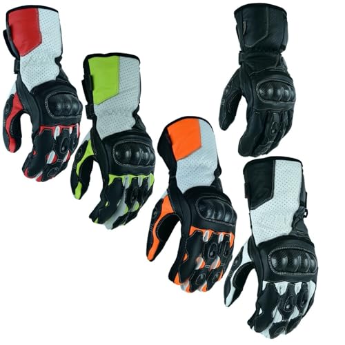 BOSmoto Motorradhandschuhe für den Sommer,Leichte Biker Handschuhe aus Leder mit atmungsaktiver,Biker Motorrad Leder Handschuhe,Motorradhandschuhe mit Protektoren (ORANGE, 3XL) von BOSmoto