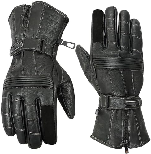 BOSmoto Winter Motorradhandschuhe Motorrad Biker Handschuhe Lederhandschuhe Schwarz,Motorradhandschuhe Winter,Motorrad Winterhandschuhe mit Wasserdichtem, (Black, XL) von BOSmoto