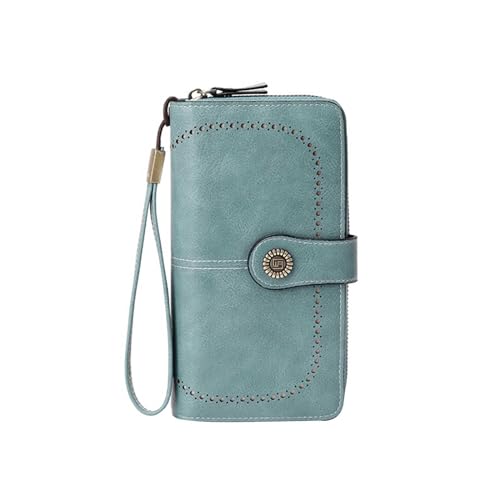 BOTCAM Bifold-Ledergeldbörsen für Damen, Damenarmband mit Kartenfächern, Ausweisfenster und Reißverschluss Multifunktionale Brieftasche (Light Blue, One Size) von BOTCAM