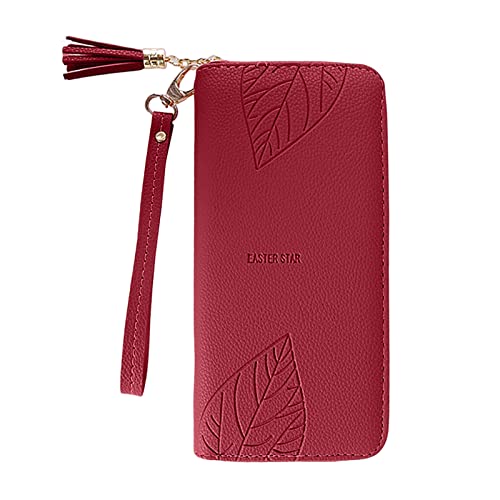 BOTCAM Modische -Geldbörse mit Reißverschluss, einfarbig, für mehrere Karten, Ausweis, Damen-Handtasche, Clutch Zwei Geldbörsen (Red, One Size) von BOTCAM