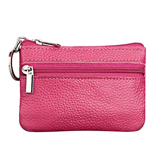 BOTCAM Münzring Kleiner Reißverschluss Lederbeutel Geldbörse für Frauen mit Geldbeutel Geldbörse Brieftasche Für Reisepass (Z3-Hot Pink, One Size) von BOTCAM