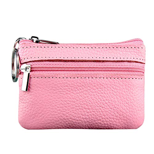 BOTCAM Small Small -Reißverschluss Geldbörse mit Lederschlüssel Damen-Geldbörse Aluminium Brieftasche Mit Münzfach (Pink, One Size) von BOTCAM