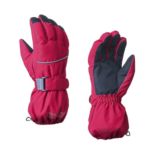 BOTCAM Warme Kinderhandschuhe für den Winter, Schnee, wasserfeste Handschuhe für Outdoor-Sport, sperrige Skihandschuhe für und Mädchen Neopren Handschuhe (Red, 12-14) von BOTCAM