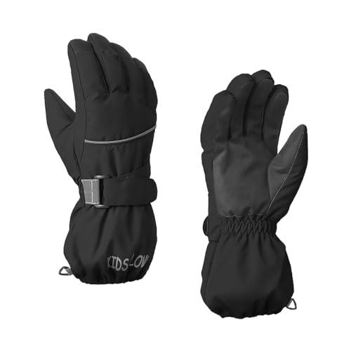 BOTCAM Warme Kinderhandschuhe für den Winter, Schnee, wasserfeste Handschuhe für Outdoor-Sport, sperrige Skihandschuhe für und Mädchen Schnee Handschuh (Black, 8-10) von BOTCAM