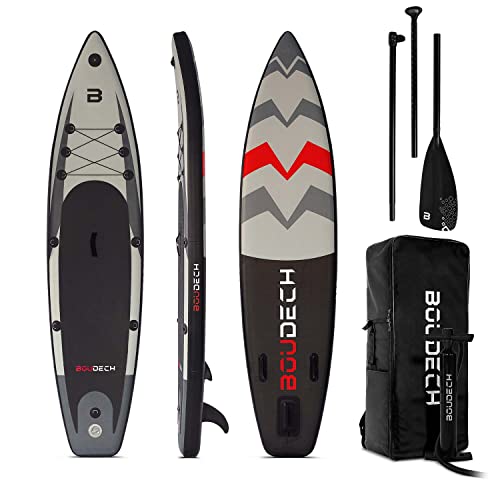 Stand Up Paddle Board Race Aufblasbares SUP-Board 315 x 70 x 15 cm mit verstellbarem Paddel, Fußkettchen, Inflator, Reparaturset, Tragetasche, geeignet, Gewicht max. 140 kg von BOUDECH