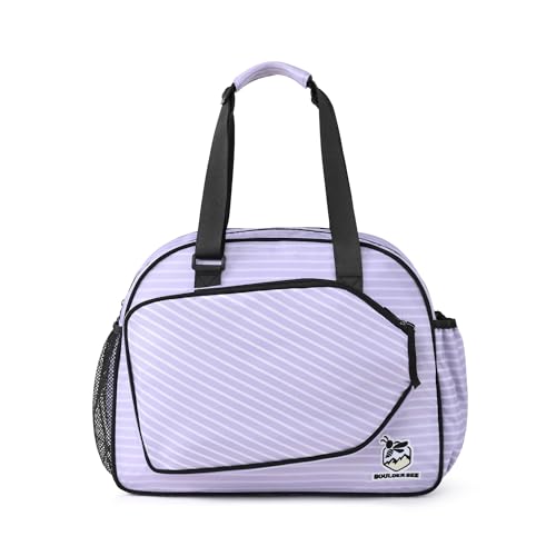 Boulder Bee Pickleball-Taschen, gestreifter Druck, PickleBall-Tasche für Damen, Hand-/Schultertasche, Turnbeutel mit Wasserflaschenhalter, mit Schläger-/Paddelhalter (lila Streifen) von BOULDER BEE