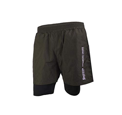 BOXEUR DES RUES - Double Shorts In Army Green with Contrast Stripes, Man, S von BOXEUR DES RUES