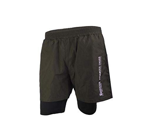 BOXEUR DES RUES - Double Shorts In Army Green with Contrast Stripes, Man, XL von BOXEUR DES RUES
