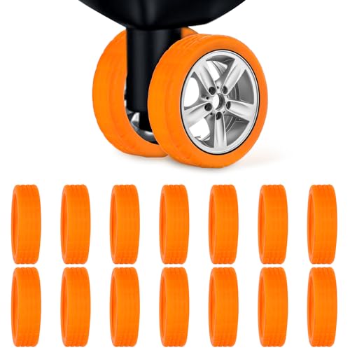 16 Stück Gepäck Radabdeckungen, Tragbare Gepäck Radschutzabdeckungen Bunte Silikon Gepäck Radabdeckungen für die Meisten 8-Rollen Gepäckstücke (Orange) von BOXOB