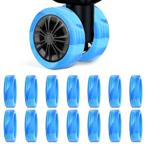 16 Stück Gepäckradschutz, Silikon Gepäckradschutzabdeckungen Gepäckrad Zubehör Kofferradabdeckungen Geräuschfest für Meisten 8-Spinner Räder Gepäck Set (Blau + Hellblau) von BOXOB