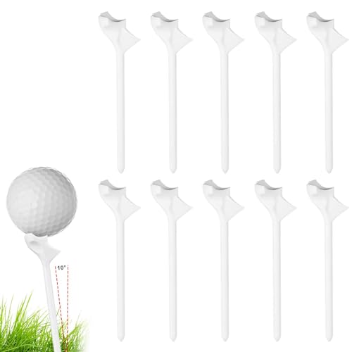 BOXOB 10 Stück Golf Tees, 10-Grad Golf Tees Kunststoff Golf Simulator Tees Professionell Golf Übungswerkzeug Golf Trainingszubehör für Rasen im Freien Golfplatz (Weiß) von BOXOB