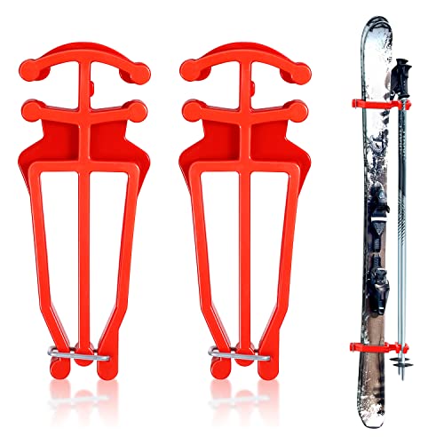 BOXOB Langlauf Skistock Halter, Universelle Skistock Clip Skistock Halterung Skistockträger Ski Zubehör, 1 Paar, Rot von BOXOB