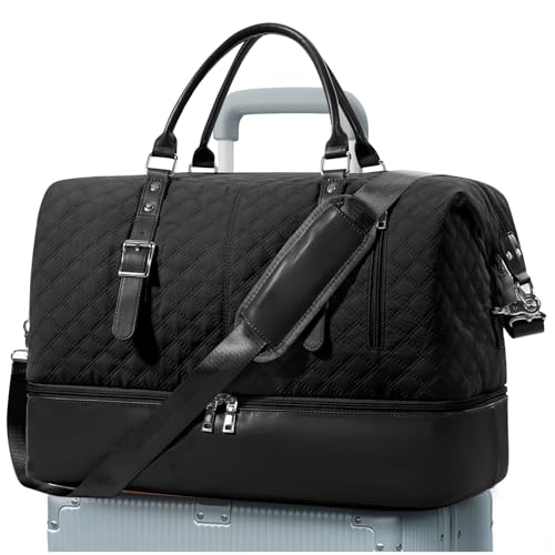 Reisetasche Damen, Sporttasche Handgepäck Tasche Weekender Bag Mit Trolleyhülle Schuhfach, Wasserdicht Travel Bag Duffle Bag Fitnesstasche Trainingstasche Frauen Kliniktasche für Reise Gym,Schwarz von BOXSAM